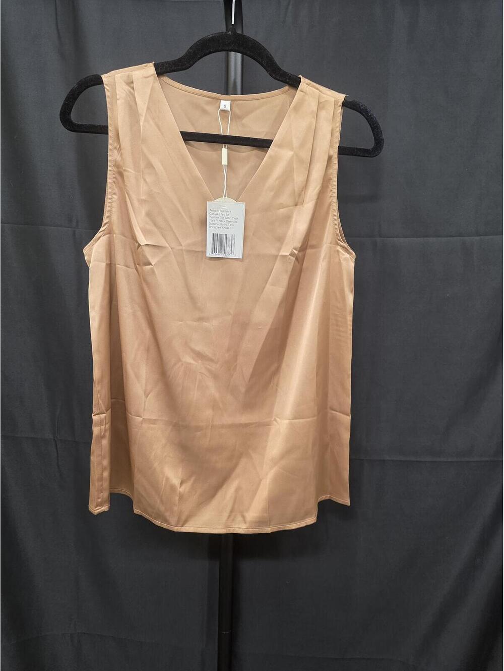 ZEAGOO WOMEN’S SATIN V‑NECK CAMISOLE TANK TOP DARK KHAKI SIZE S